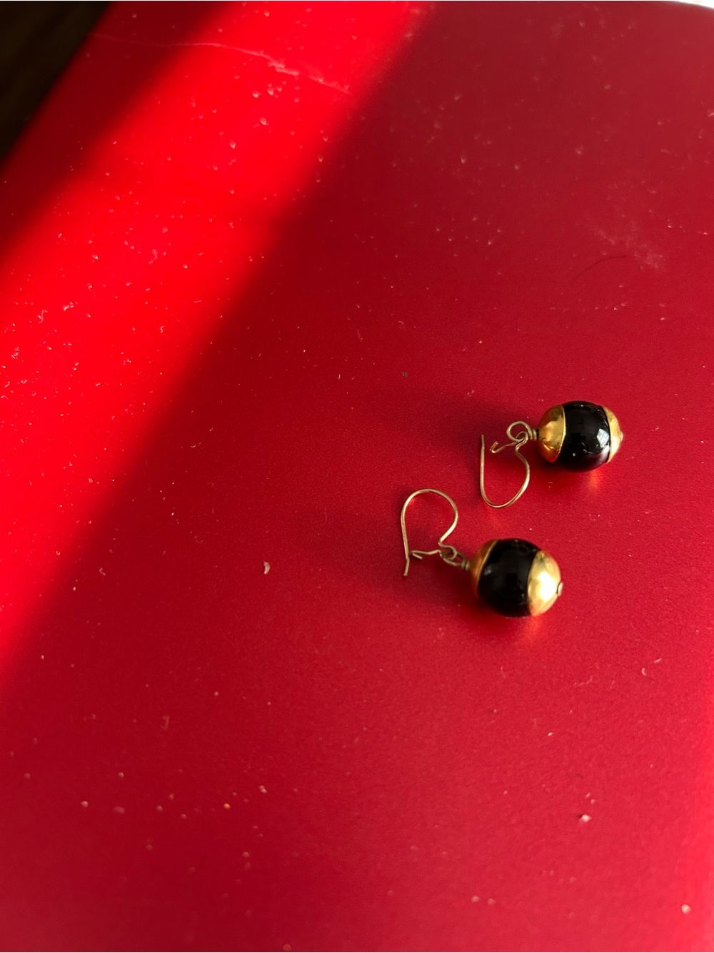 Source Unknown Gold and Black Drop Bead Earrings - Women Jewelry